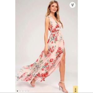 Lulus Garden Meandering Blush Floral Print Dress